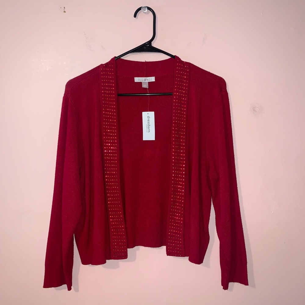Dress Barn Red Hot Jeweled Bead Cardigan NWT